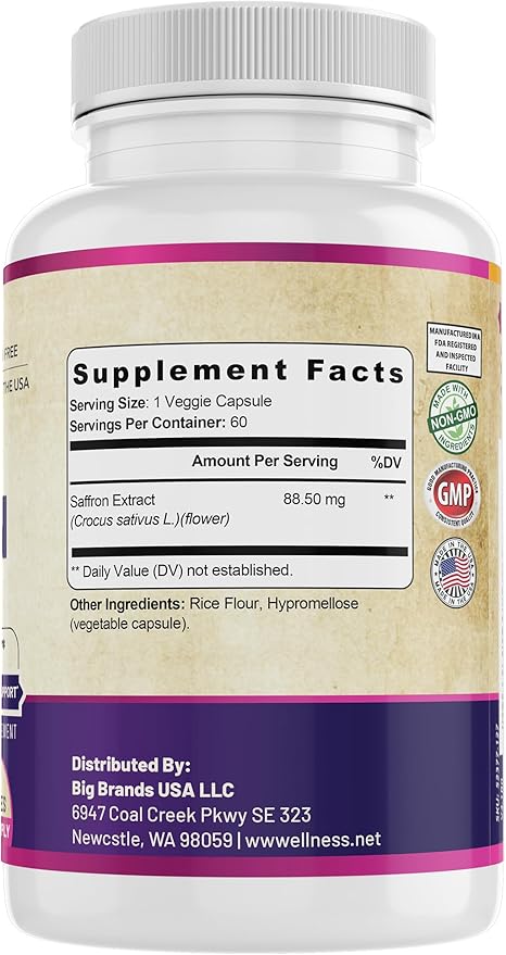 100% Pure Saffron Extract - Supports Weight and Appetite Health, Mood, Focus, Memory, Digestion, Eye, Skin and Brain Health. Saffron Supplements for Women and Men.