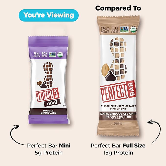 Perfect Bar Mini Protein Bars, Double Chocolate, Gluten Free, Made with Organic Honey, Peanut Butter, Cookie Dough Texture, Refrigerated, 24 Count, 0.88 Oz Bar