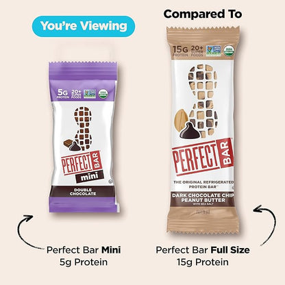 Perfect Bar Mini Protein Bars, Double Chocolate, Gluten Free, Made with Organic Honey, Peanut Butter, Cookie Dough Texture, Refrigerated, 24 Count, 0.88 Oz Bar