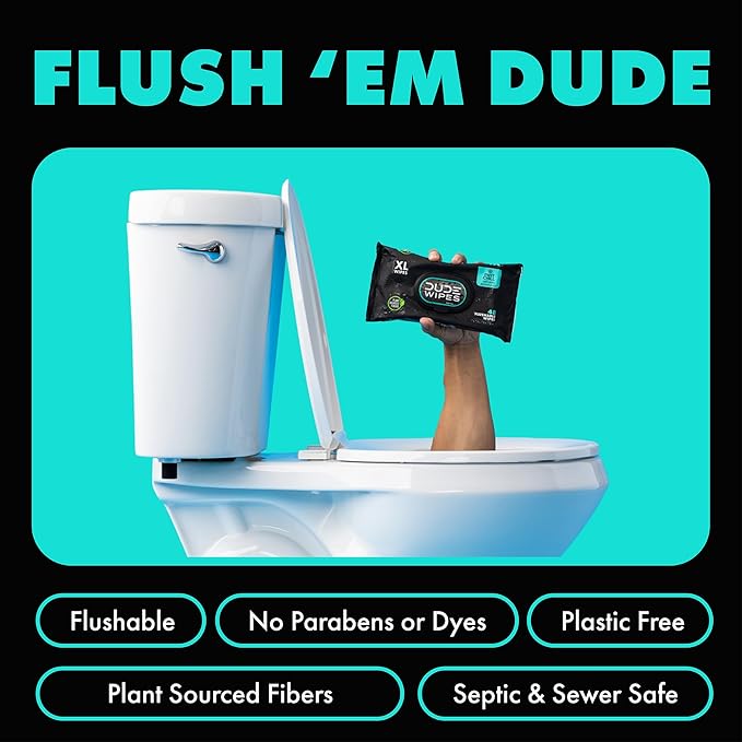DUDE Wipes Mint Chill Flushable Wipes - Extra-Large Adult Wet Wipes - 6 Pack (288 Count) - Infused with Tea Tree Oil, Vitamin E, and Aloe - Septic and Sewer Safe