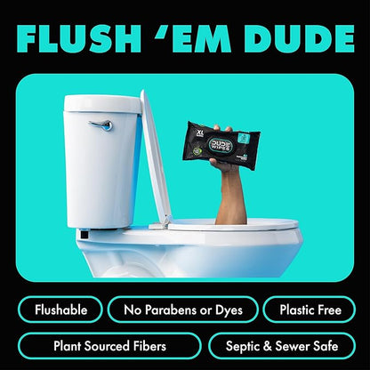 DUDE Wipes Mint Chill Flushable Wipes - Extra-Large Adult Wet Wipes - 6 Pack (288 Count) - Infused with Tea Tree Oil, Vitamin E, and Aloe - Septic and Sewer Safe