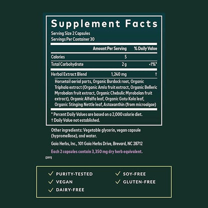 Gaia Herbs Hair, Skin & Nails - Supplement to Support Healthy Skin, Hair & Nail Health* - Astaxanthin, Horsetail, Gotu Kola & Burdock - 60 Vegan Liquid Phyto-Capsules (30 Servings)