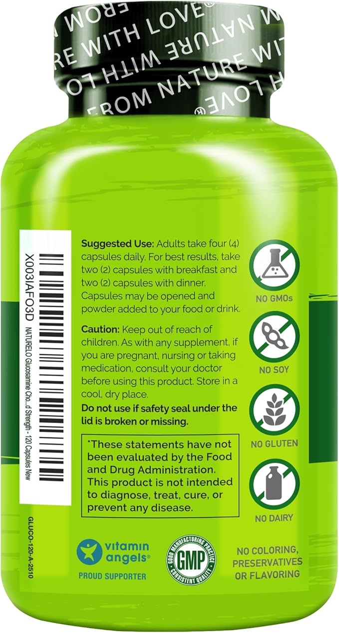 NATURELO Glucosamine Chondroitin MSM with Boswellia and Vitamin C - Supplement for Joint Comfort, Mobility, and Strength - 120 Capsules