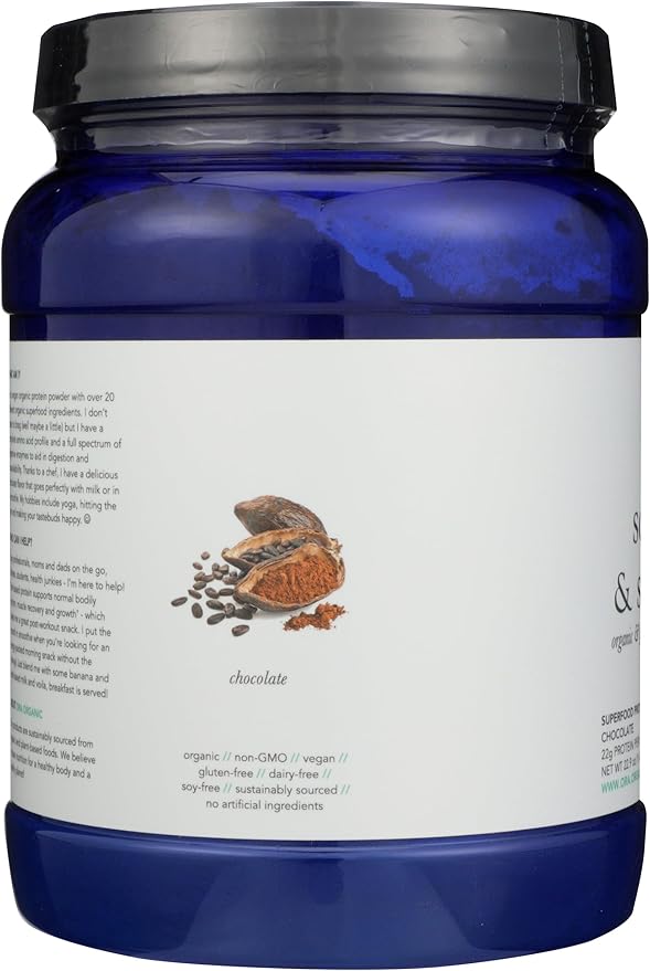 Ora Organic Vegan Protein Powder - 23g Plant Protein for Women and Men - Chocolate Flavor 20 Servings, Bloat-Free, Gluten Free, Non-GMO, No Artificial Sweeteners