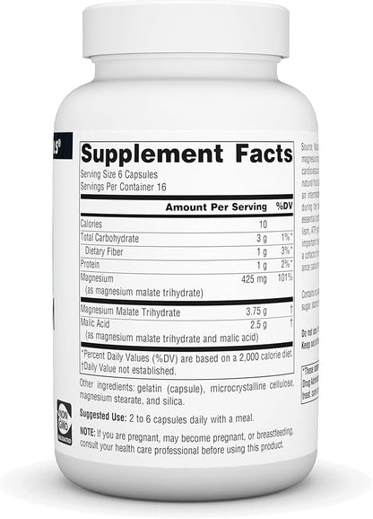 Source Naturals Magnesium Malate, Support Muscles and Energy Production* - 3750 mg per Serving - 100 Capsules