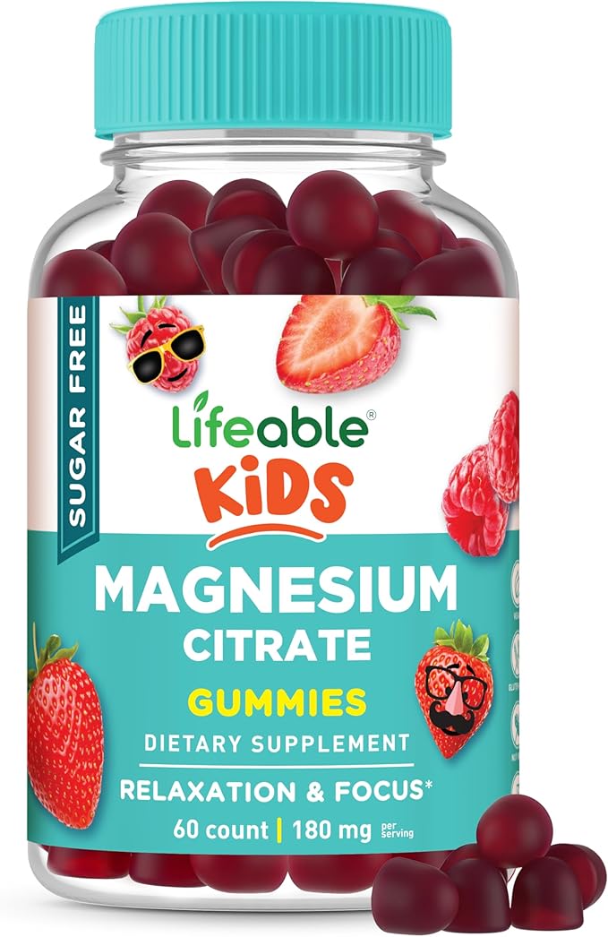 Lifeable Magnesium Citrate Gummies Sugar Free for Kids | Great Tasting Vegan Non-GMO Magnesium Citrate Supplement Gummies | Kids Magnesium Gummies for Muscle and Nerve Function | 60 Count