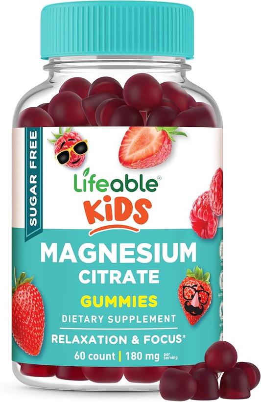 Lifeable Magnesium Citrate Gummies Sugar Free for Kids | Great Tasting Vegan Non-GMO Magnesium Citrate Supplement Gummies | Kids Magnesium Gummies for Muscle and Nerve Function | 60 Count