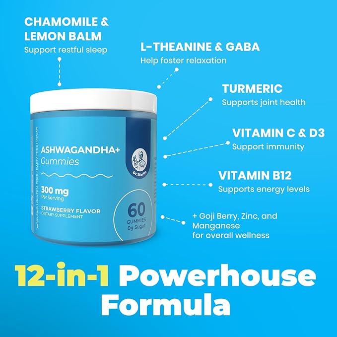 DR. MORITZ Ashwagandha Gummies + Lions Mane Mushroom Gummies Bundle – 60 Count Each – Sugar-Free, Non-GMO – with L-Theanine – Ashwagandha for Women & Men – Calm, Focus, Relaxation & Immune Support