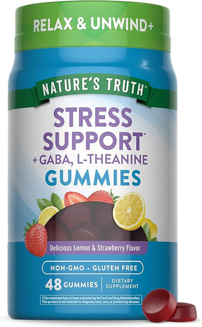 Nature's Truth Stress Relief Gummies for Adults | with Gaba, L Theanine, and Lemon Balm | Lemon Strawberry Flavor | Non-GMO & Gluten Free Supplement