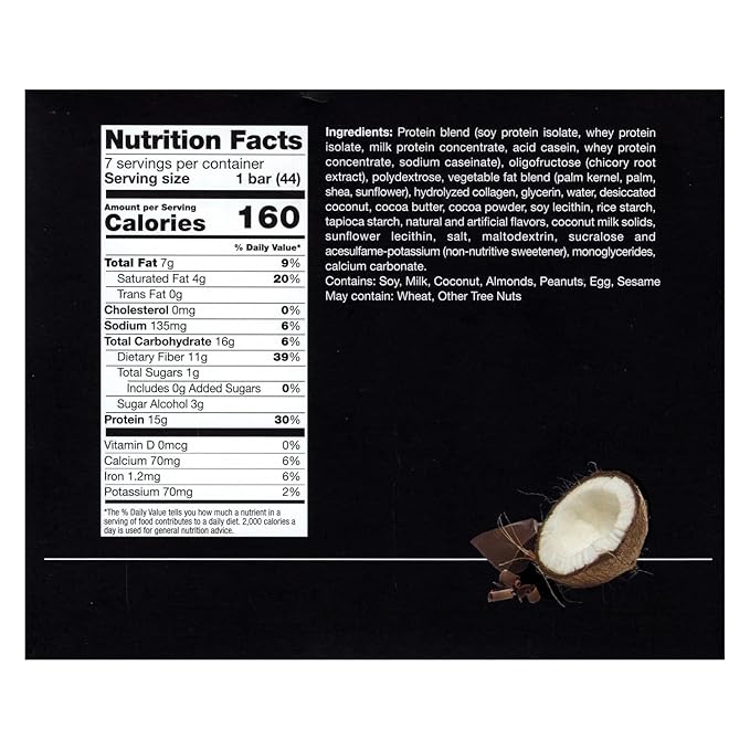 High Protein Coconut Crunch Bar, No Gluten Ingredients, Keto Snack, Pre Workout, Ideal Protein Compatible, Aspartame Free, Bariatric Food - By PROTIFIT