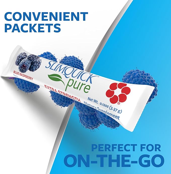 SlimQuick Pure 3X Extra Strength Drink Mix Packets, Metabolism and Weight Management for Women, Helps in Fat Breakdown, with Green Tea, Caffeine, Chaste Tree, Rhodiola - Blue Raspberry 26 Count