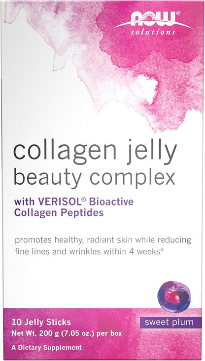 Now Foods Solutions, Collagen Jelly Beauty Complex, Sweet Plum Flavor, 10 Jelly Sticks