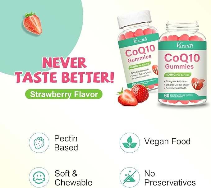 400MG CoQ10 Gummies with Omega-3, Vitamin B3 & Magnesium, Helps Support Hear-t Health, Cellular Energy & Antioxidant, Vegan, Gluten Free, Non-GMO 60 Counts