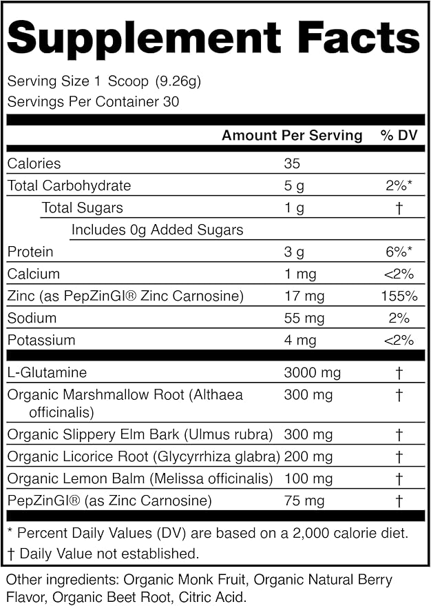 Daily Gut Health Kit – 6-in-1 All Natural Supplement, Bloat & Gas Aid, GI Lining Repair, IBS Support – Lemon Balm, L-Glutamine, PepZinGI, Mixed Berry, 30 Servings, Electric Mixer & Spoon