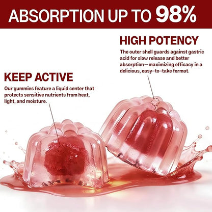 Red Yeast Rice with CoQ10 Gummies,2400mg Red Rice Yeast for Cholesterol*, CoQ10 200mg with Phytosterols, Omega - 3 & Chromium,- 60 Count, Raspberry Flavor for Women & Men