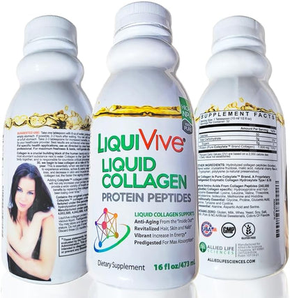 LiquiVive Liquid Collagen Protein Peptides Concentrate | Pure Hydrolyzed Super Multi Collagen Hydrolysate Health Drink | Higher Direct Absorption Than Powder Pills & Capsules | Colageno Liquido