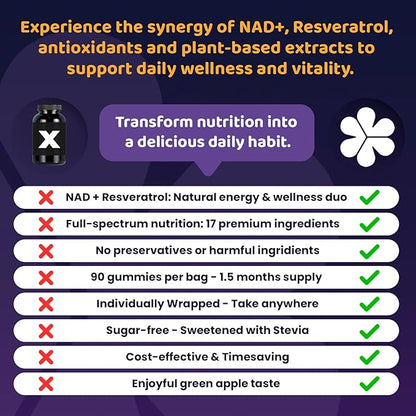 NAD+ Complex Gummies (90 Ct, 45 Servings), Resveratrol, 500mg of TMG, Quercetin, Curcumin, Berberine & Antioxidants | Advanced Plant-Based Formula for Daily Cellular Balance & Longevity Nutrition