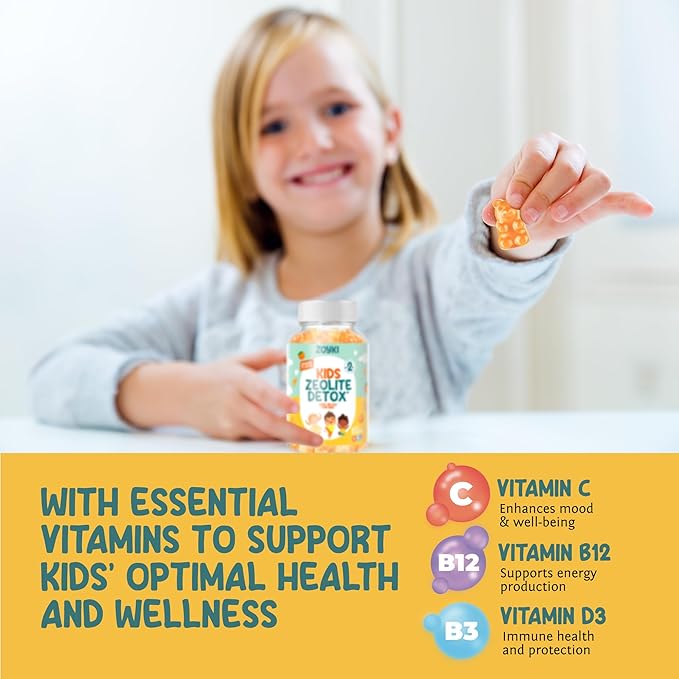 Zeolite Detox Gummies for Kids - Cleanse Out Toxins - Micronized Zeolite Chewable Body Support Supplement with Chlorella Vitamin D3 B12 C - Orange Flavor Vegan Non-GMO Gluten-Free