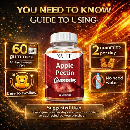 Apple Pectin Gummies - High-Fiber Supplement with 2000mg Natural Cholesterol Lower Support, Promotes Digestive Wellness & Stomach Comfort, Non-GMO & Gluten Free Herbal Supplements - 60 Vegan Gummy