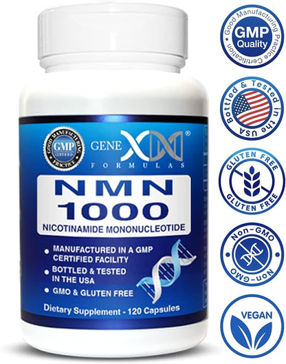 Genex Formulas NMN 1000mg - 99% Pure Shelf Stabilized Supplement Capsules for Increased NAD Levels & Healthy Aging, GMP Certified, 1000mg per Serving, 120 Capsules
