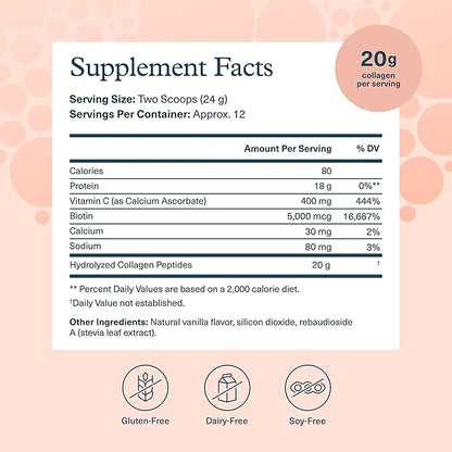 Youtheory Collagen Powder - Hydrolyzed Collagen Peptides with Vitamin C - Supports Healthy Bones, Joints & Immune System* - Vanilla - 10 oz (12 Servings)