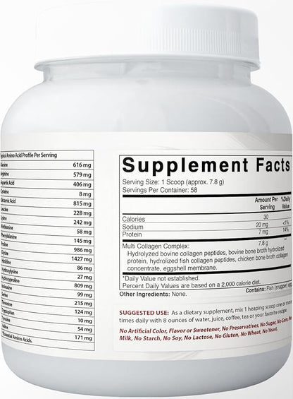 Best Naturals Multiple Collagen Peptides Protein Type I, II III, V & X Collagen unflavored 1 Pound - Grass Fed & Pasture Raised - Water Soluble - Easy to Mix