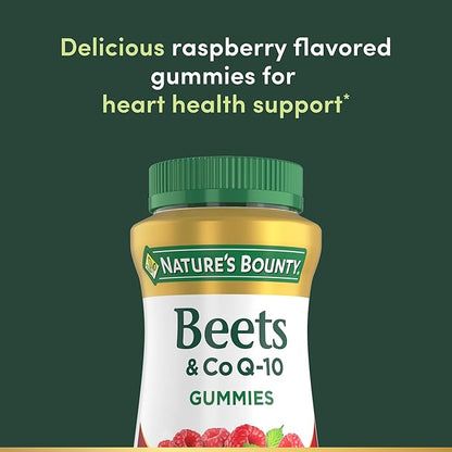 Nature’s Bounty Beets & Co Q-10 Gummies for Heart Health, Coenzyme Q10, Beet Root Extract, Supports Healthy Circulation and Heart Function, Cellular Energy Production, Raspberry Flavor, 60 Gummies