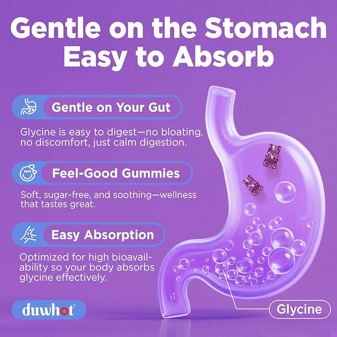 duwhot Glycine Gummies, 3g(3000 mg) Glycine Supplements for Sleep, Detox, Relax, Nerve Support, Blueberry Flavor, Sugar-Free, Vegan, Non-GMO, Gluten-Free, 120 Ct.