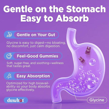 duwhot Glycine Gummies, 3g(3000 mg) Glycine Supplements for Sleep, Detox, Relax, Nerve Support, Blueberry Flavor, Sugar-Free, Vegan, Non-GMO, Gluten-Free, 120 Ct.