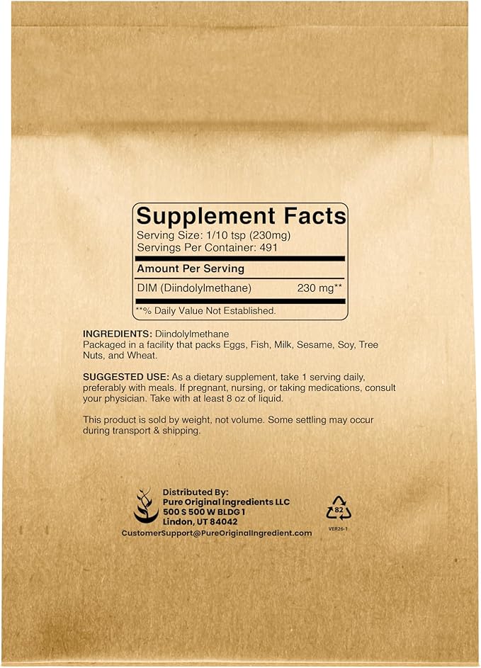 PURE ORIGINAL INGREDIENTS DIM, 4 oz, Diindolylmethane Powder, Dietary Supplement, No Additives, Always Pure