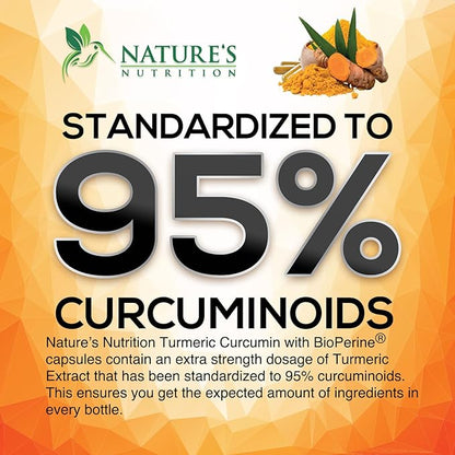 Turmeric Curcumin Supplement - 2400mg Organic Turmeric Per Serving - 95% Curcuminoids & BioPerine Black Pepper Extract for Best Absorption - Natural Vegan Joint Support - Bottled in USA - 60 Capsules