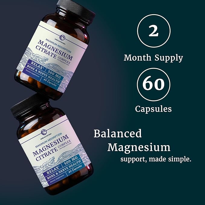 Magnesium Citrate Complex 500 MG for Constipation & Digestion Support | High Absorption Magnesium Supplement | Citrato de Magnesio | Calm & Relaxation | Non-GMO Soy-Free | 60 Mag Citrate Capsules