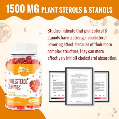 ChiQwench Cholesterol Supplements with 1500 Mg Plant Sterols & Stanols, Cholesterol Support Gummies, Cholesterol Complex Gummies, Maintains Normal Levels, Mixed Berry Flavor, 60 Count