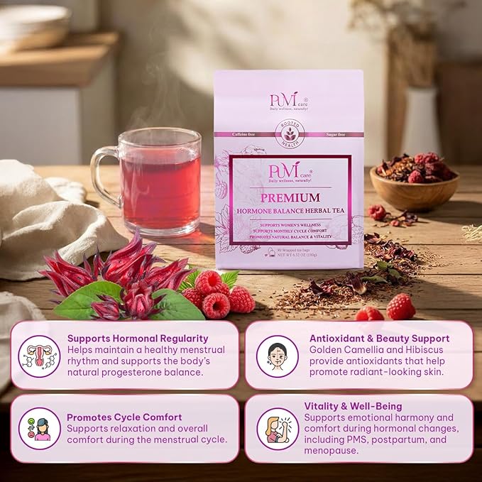 Hormone Balance Tea for Women – Raspberry Leaf, Dioscorea Persimilis, Hibiscus Tea Organic, Black Ginger for Menstrual Healthy Cycle Support, PMS & PCOS Support, Postpartum Recovery,30 Herbal Tea Bag