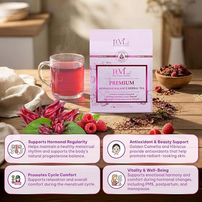 Hormone Balance Tea for Women – Raspberry Leaf, Dioscorea Persimilis, Hibiscus Tea Organic, Black Ginger for Menstrual Healthy Cycle Support, PMS & PCOS Support, Postpartum Recovery,30 Herbal Tea Bag