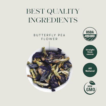 Luxmi Estates Butterfly Pea Flower Organic Blue Pea Flower Tea (50 Tea Bags) Caffeine Free Tea Bags