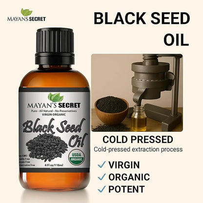 Pure Carrier and Essential Oils for Skin Care, Hair, Body Moisturizer for Face-Anti Aging Skin Care (Black Cumin Seed Oil Organic, 4oz)