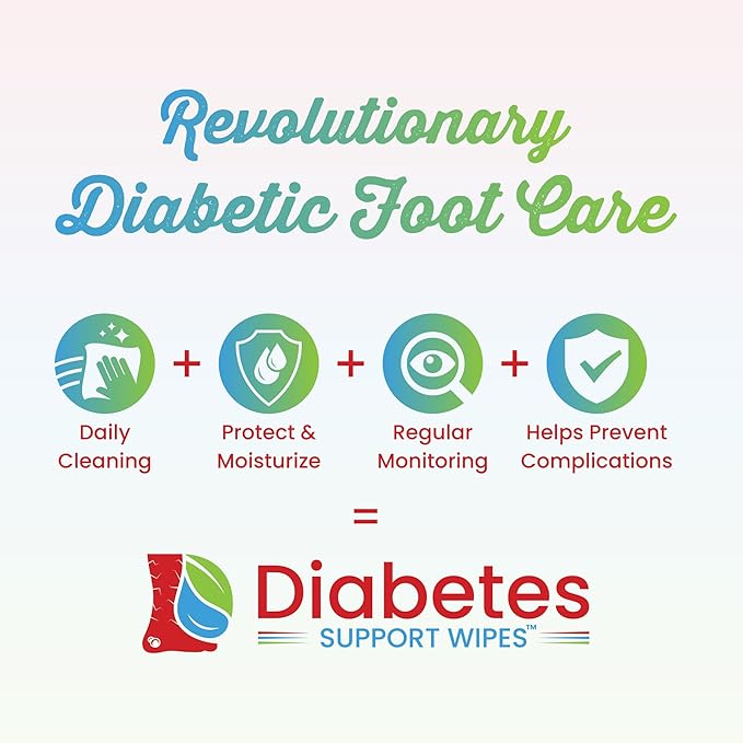 Diabetes Support Wipes® - All-Natural pH-Specific Foot & Body Wipes for Diabetics, Soothes Dry, Itchy & Irritated Skin, Relieves Neuropathy Pain, Supports Healing, Helps Prevent Complications - 72ct