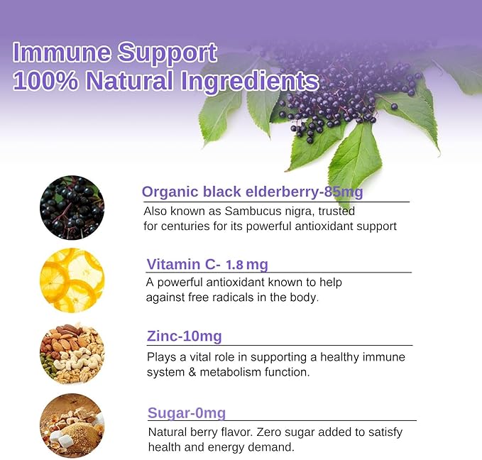 AFXMATE Sambucus Elderberry Gummies, Black Elderberry Gummy with Zinc and Vitamin C for Adults, Sugar Free Kids Multivitamin Gummies Immune Support* Supplement (2 Pack)