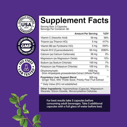 Nighttime Liver Detox & Hydration Pills - Pre and Post Drinking Recovery Liver Support Supplement for Better Mornings with DHM Dihydromyricetin Milk Thistle Extract and Electrolytes - 240 Count