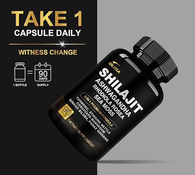 DLNIA Shilajit 9-in-1 Capsules – Organic Himalayan Complex with Ashwagandha, Sea Moss, Turmeric & More – Vegan, Lab-Tested, Immune & Energy Support for Men & Women – 90 Capsules
