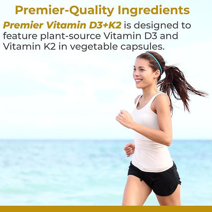 Premier Research Labs: Vitamin D3 + K2 Supplements - for Bone Support and Promotes Heart Health, Gluten-Free - 5000 IU Vegan Supplements - Tested Quality | 30 Plant-Source Based Capsules