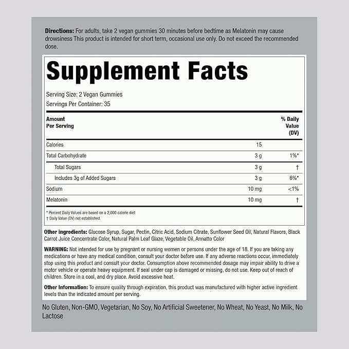 Piping Rock Melatonin Gummies 10mg | 70 Count | Berry Flavor Supplement | Vegan, Non-GMO, Gluten Free