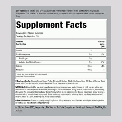 Piping Rock Melatonin Gummies 10mg | 70 Count | Berry Flavor Supplement | Vegan, Non-GMO, Gluten Free