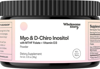 Inositol Supplement Powder with MTHF Folate + Vitamin D3 | Myo-Inositol & D-Chiro Inositol | Hormonal Balance & Healthy Ovarian Support | Vitamin B8 | Alternative to Inositol Capsules | 30 Servings