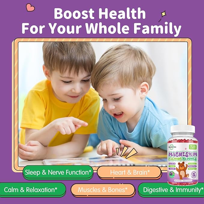 Magnesium Gummies for Kids - Magnesium Glycinate Gummies Supplement with L-Theanine, Vitamin B6, D3 for Kids & Adults for Sleep, Relaxation, Bones,Sugar Free Grape 120ct