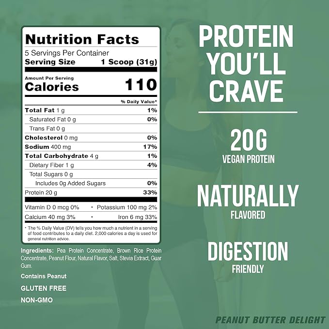 PEScience Select Vegan Protein Powder, Plant Based Protein Powder, Amazing Taste, Smooth Texture, Pea and Brown Rice Blend, Dairy Free, Lactose Free, Gluten Free - Peanut Butter Delight, 5 Servings