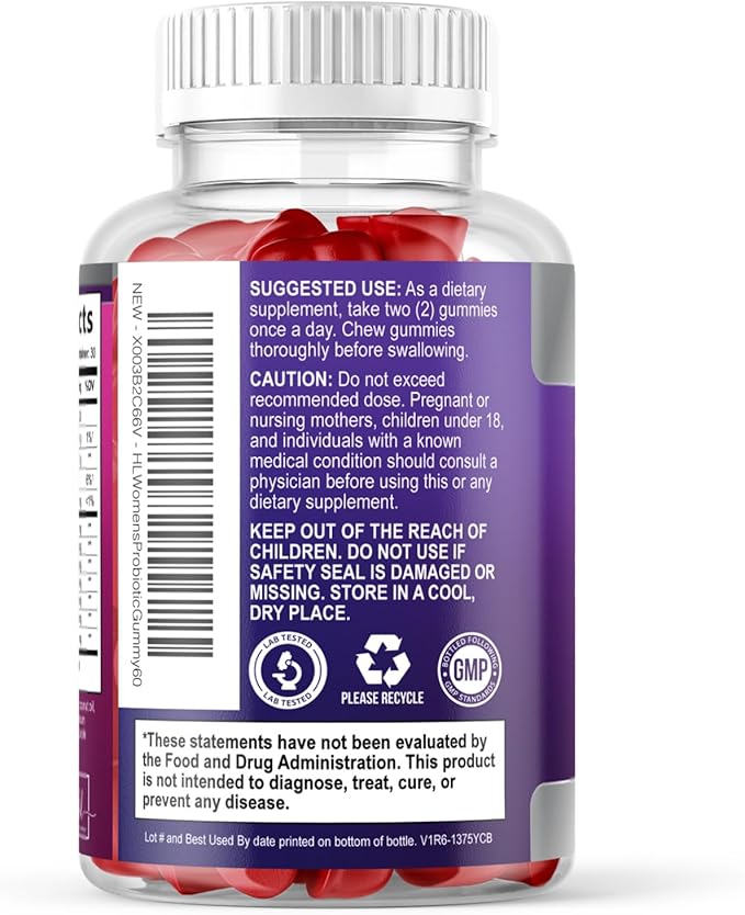 Probiotics for Women Gummies with Cranberry - 6 Premium Strains for PH Balance - Women Probiotics for Digestive Health, Vaginal & Immune Support, Women's Probiotic Feminine Health Gummy - 60 Gummies