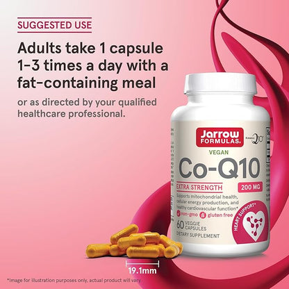 Jarrow Formulas® Co-Q10, 200 mg, Antioxidant Support for Mitochondrial Health, Cellular Energy Production and Healthy Cardiovascular Function, 60 Veggie Capsules, 60 Day Supply
