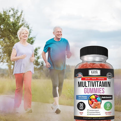 Kaya Naturals Adult Multi Vitamin Gummy, Biotin, Vitamin A, B-12, C & E, Including Zinc, Folic Acid, Strawberry Flavor - Gluten-Free Multivitamins Sweet Adult Gummies (Pack of 2)